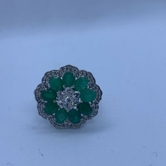 STIRLING SILVER EMERALD RING CUSTOM FLOWER - Picture 5 of 10